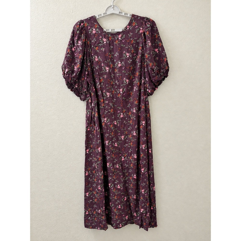 Old Navy Womens 3X Floral Puff Sleeve Open Back Smocked Midi Dress Plum Purple